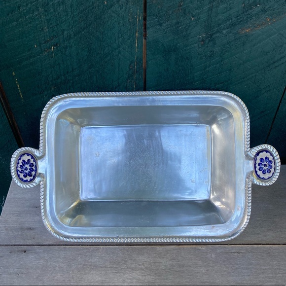 Vintage | Pewter Serving Tray with Ceramic Handles - Picture 1 of 8